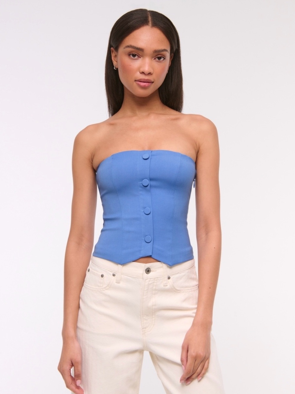 Abercrombie & Fitch Strapless Button-Front Corset Top in Periwinkle